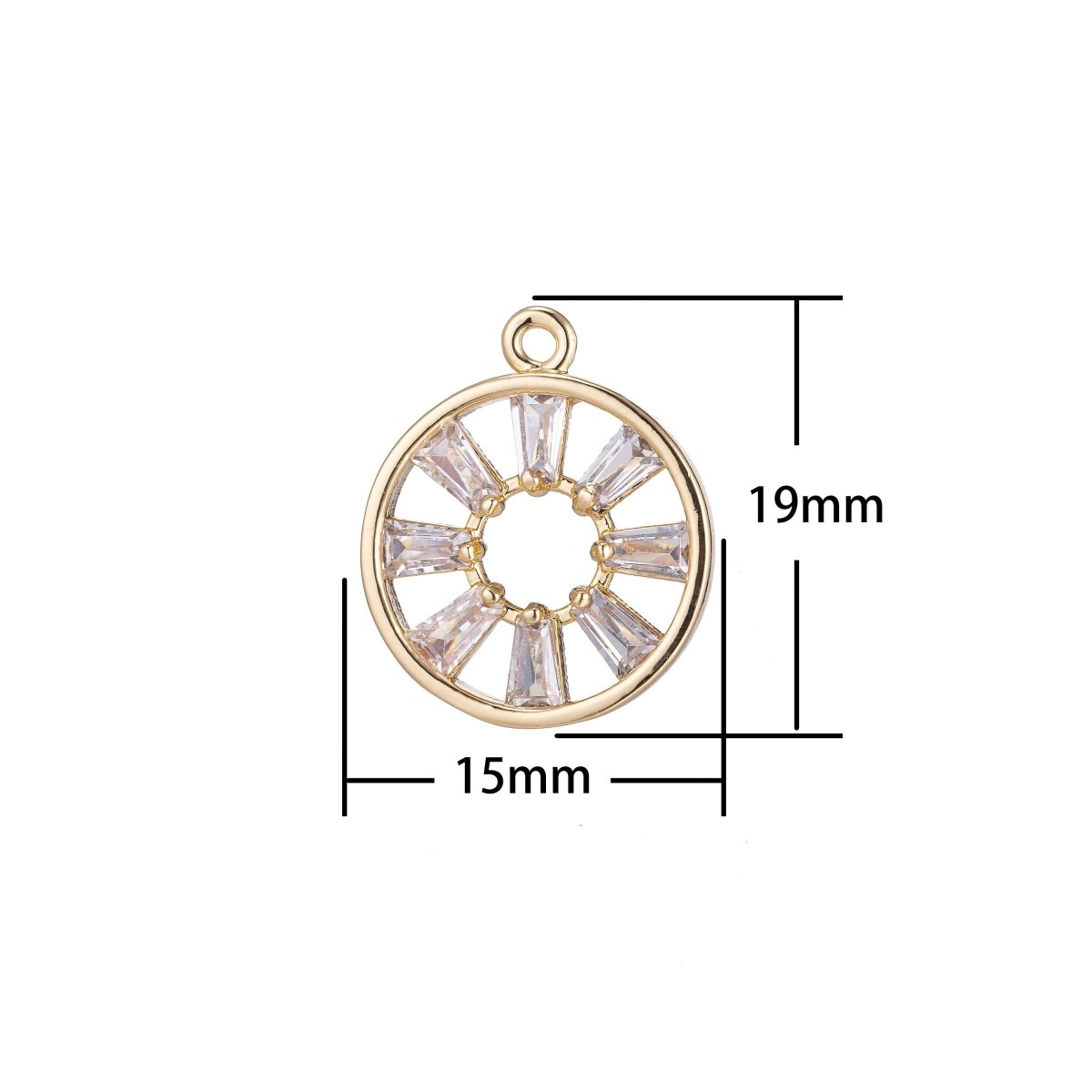 Tiny Round Wheel Charm, Micro Pave CZ Charm, 18K Gold Filled Pendant Dainty Love Circle Diamond Necklace Charm for Jewelry MakingC-350 - DLUXCA