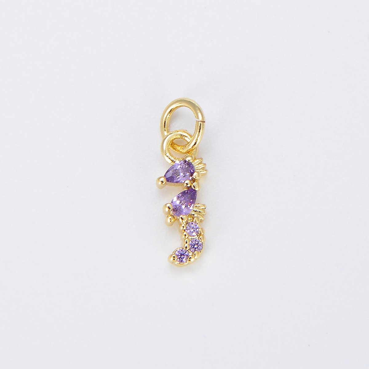 Tiny Sea Horse Charm Dainty Seahorse Pendant 14kt Gold Filled Charm Animal Charm Cubic Purple Under the sea Inspired E-876 - DLUXCA