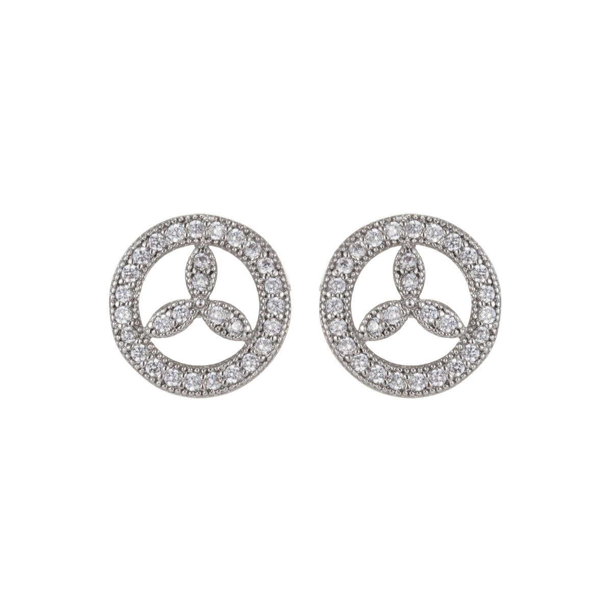 Tiny Silver Peace Sign Stud Earrings, Peace Jewelry, Dainty Micro Pave CZ Earrings Q-025 - DLUXCA