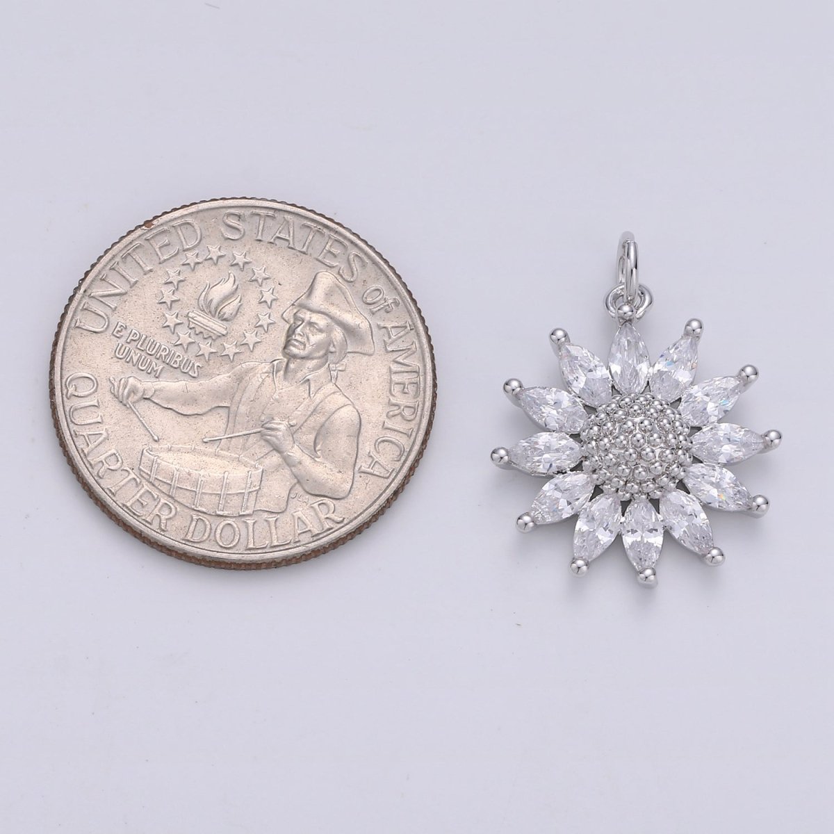 Tiny Silver Sunflower with Crystal Petals Charm CZ Crystal Floral Nature Plant Charm Pendant C-229 - DLUXCA