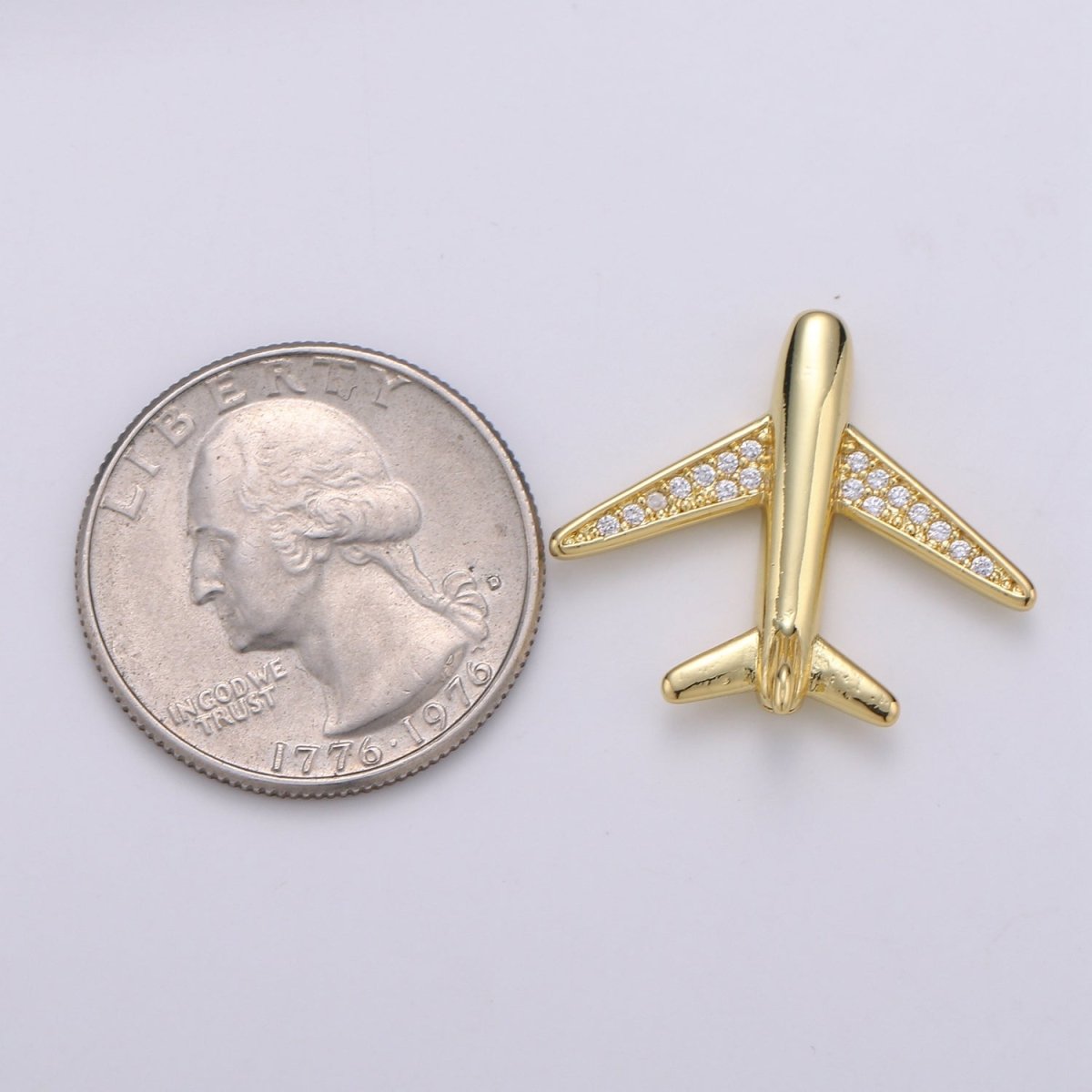 Tiny Simple Golden Plane Beads CZ Crystal Wings Plain Gold Filled Airlines Transport Accessories/Jewelry Making Beads B393 - DLUXCA
