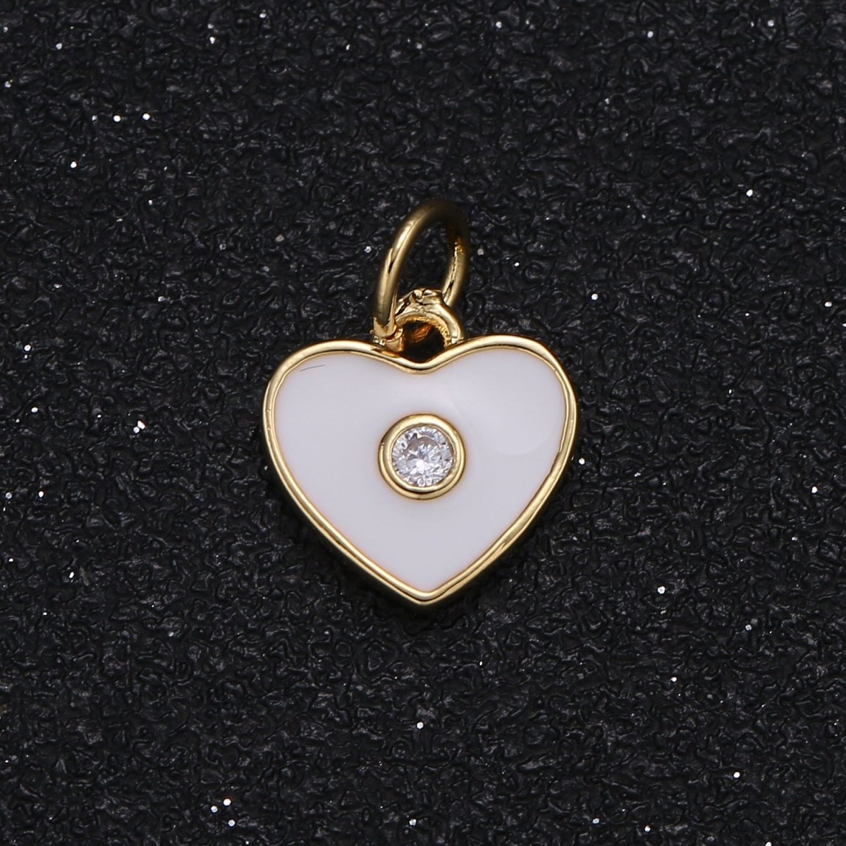 Tiny Single Centered Crystal on Plain Heart Charm CZ Love Valentine Plain Heart Charm Pendant GP-081 GP-082 - DLUXCA