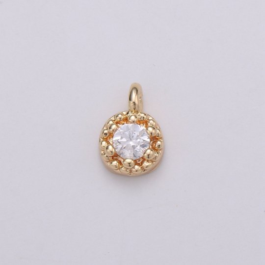 Tiny Small 18K Gold Filled Circle Pave CZ Cubic Zirconia Charm for Bracelet Necklace Earring Charm Supply E-572 - DLUXCA