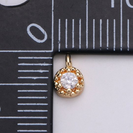 Tiny Small 18K Gold Filled Circle Pave CZ Cubic Zirconia Charm for Bracelet Necklace Earring Charm Supply E-572 - DLUXCA