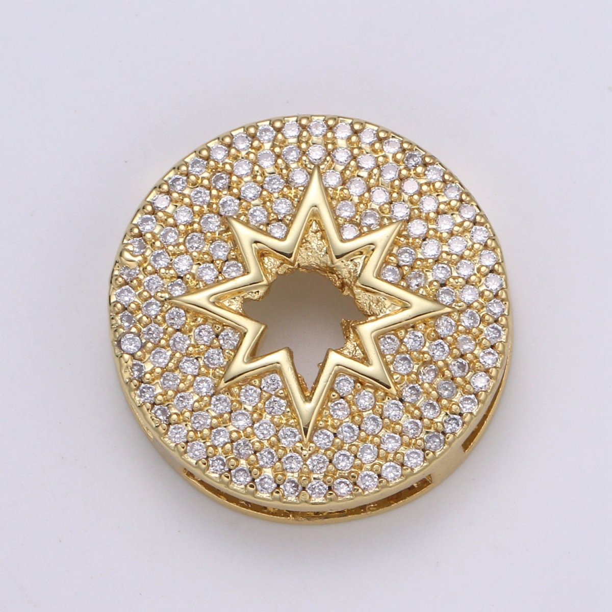 Tiny Star Ornamented Golden Circle Beads CZ Crystal Gold Filled Simple Geometric Micro Pave Jewelry/Accessories Making Beads B401 - DLUXCA