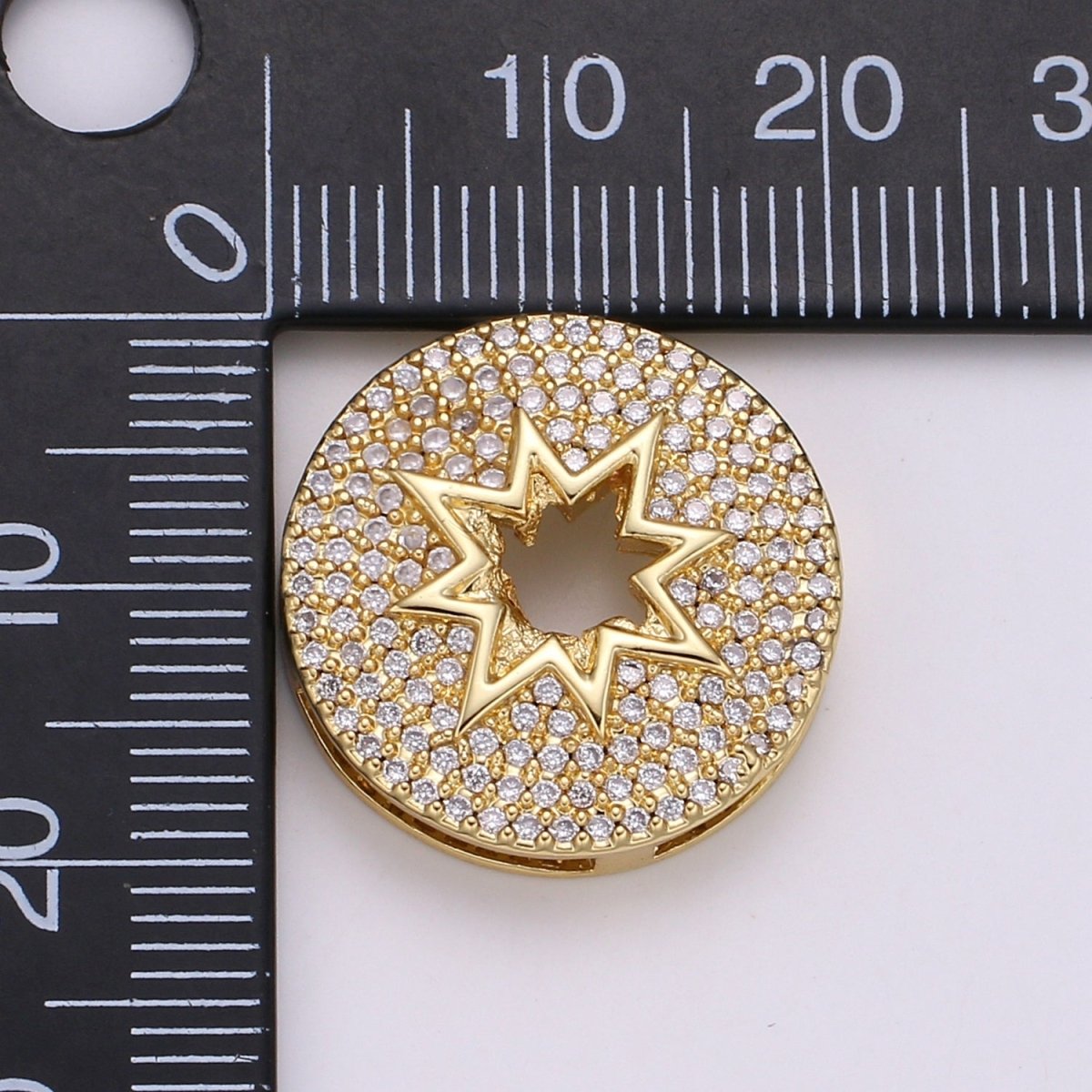 Tiny Star Ornamented Golden Circle Beads CZ Crystal Gold Filled Simple Geometric Micro Pave Jewelry/Accessories Making Beads B401 - DLUXCA