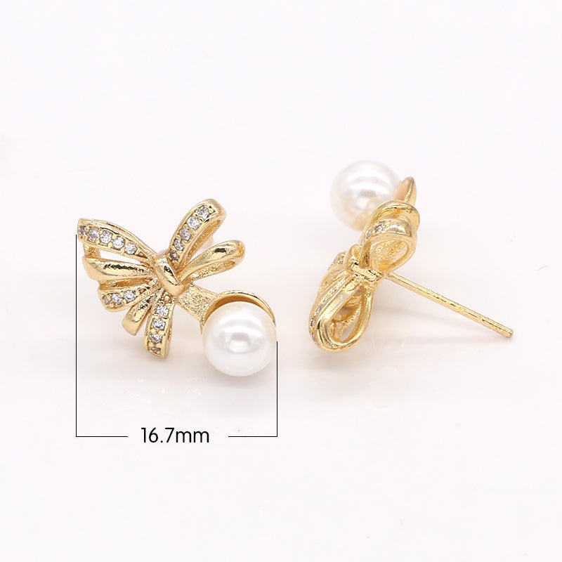 Tiny Tied Ribbon Studs Earring CZ Golden Equipment Party Micro Pave Earring Jewelry GP-640 - DLUXCA