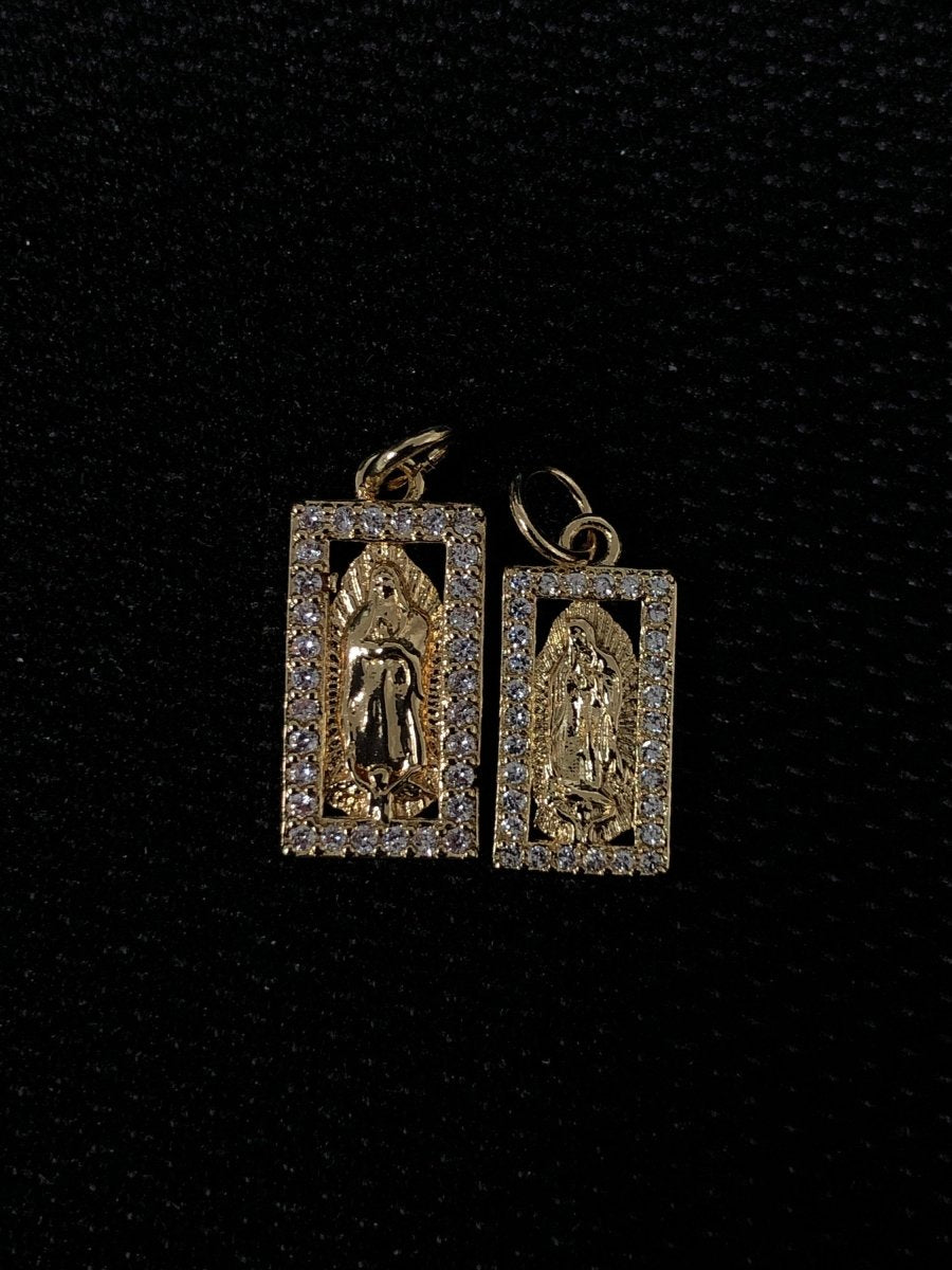 Tiny Virgin Mary Charm CZ Cubic Zirconia Mini Religious Charm Gold Charm 14k Gold Filled Micro Pave Charm for Bracelet Necklace Earring, D-249, D-454 - DLUXCA