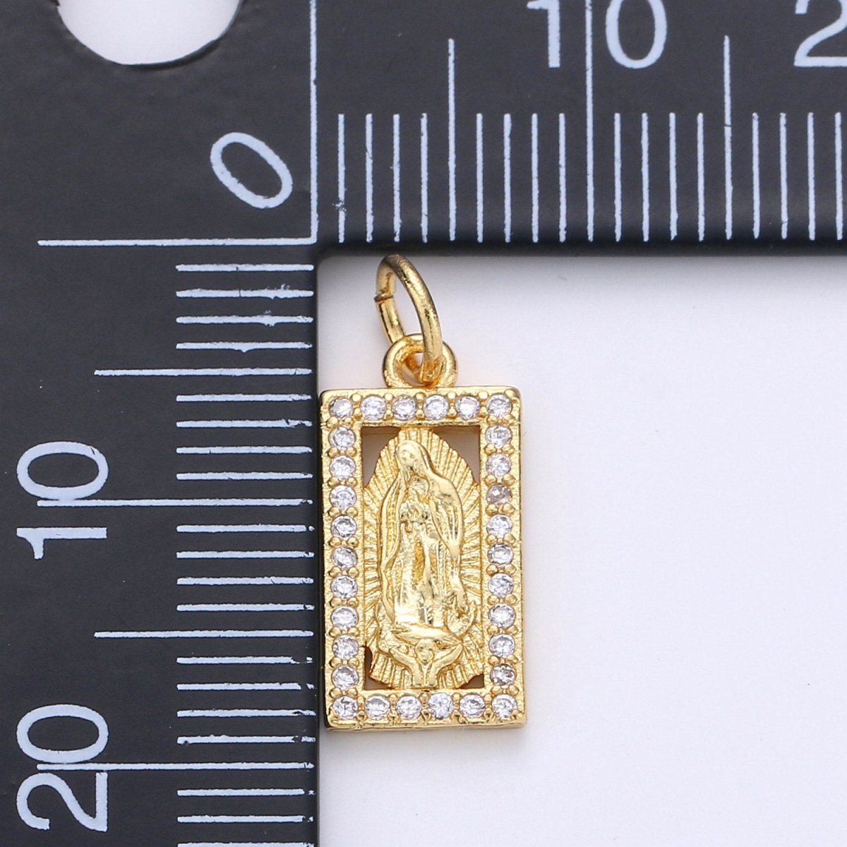 Tiny Virgin Mary Charm CZ Cubic Zirconia Mini Religious Charm Gold Charm 14k Gold Filled Micro Pave Charm for Bracelet Necklace Earring, D-249, D-454 - DLUXCA