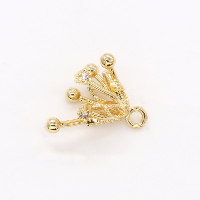 Tiny Zirconia Golden Flower Crown CZ Crystal Mini Floral Nature Gold Plated Charm Pendant GP-238 - DLUXCA