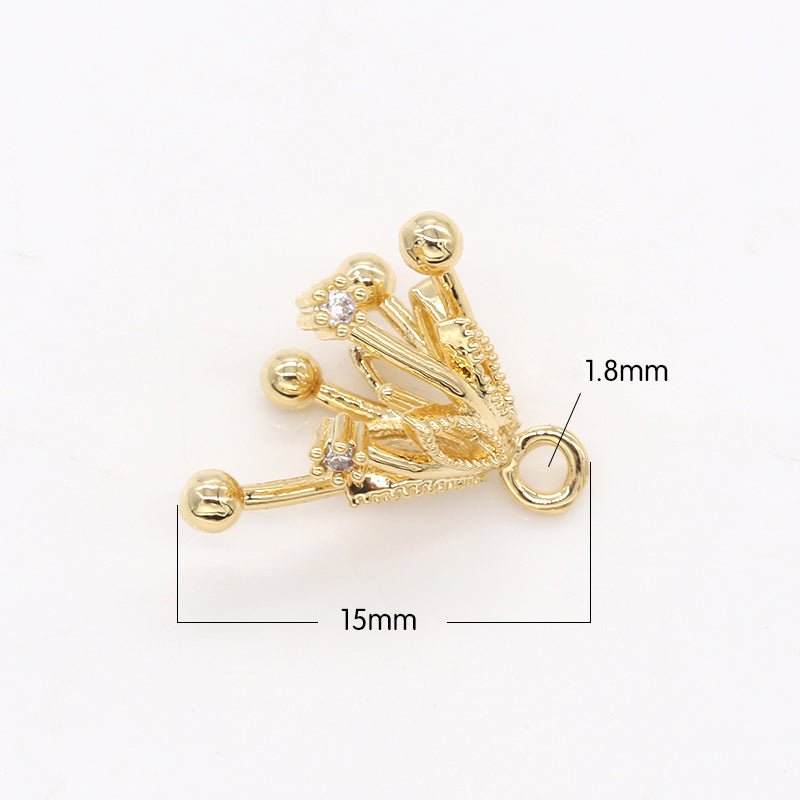Tiny Zirconia Golden Flower Crown CZ Crystal Mini Floral Nature Gold Plated Charm Pendant GP-238 - DLUXCA