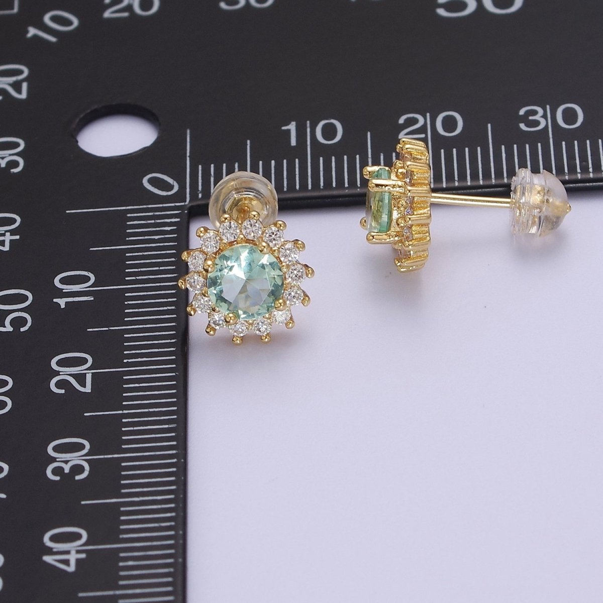 Tiny Zirconia Studs, Dainty Gold Zirconia Earrings, Cz Stud Earrings, Sun Earrings, Tiny Diamond Stud Earrings, Small Gold Earring V-104 - DLUXCA