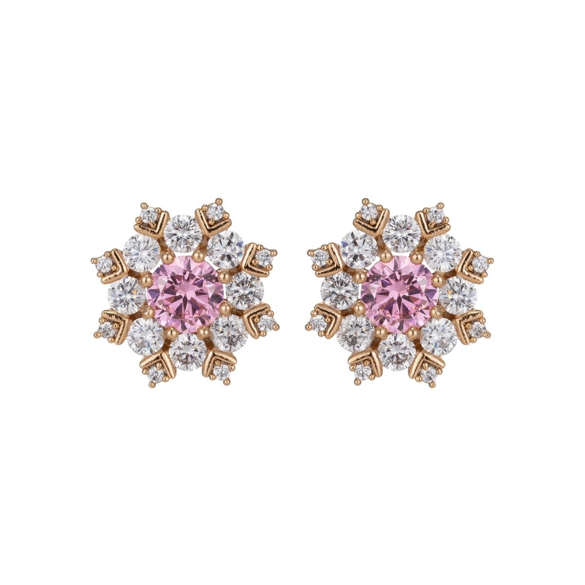 Topaz Snowflake Stud Earrings Gold Filled Cz Snowflakes Earrings Pink Stud Earrings Wedding Jewelry Best friend Gift for her Q-020 - DLUXCA