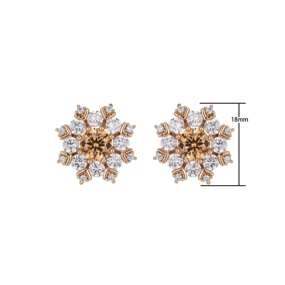 Topaz Snowflake Stud Earrings Gold Filled Cz Snowflakes Earrings Pink Stud Earrings Wedding Jewelry Best friend Gift for her Q-020 - DLUXCA
