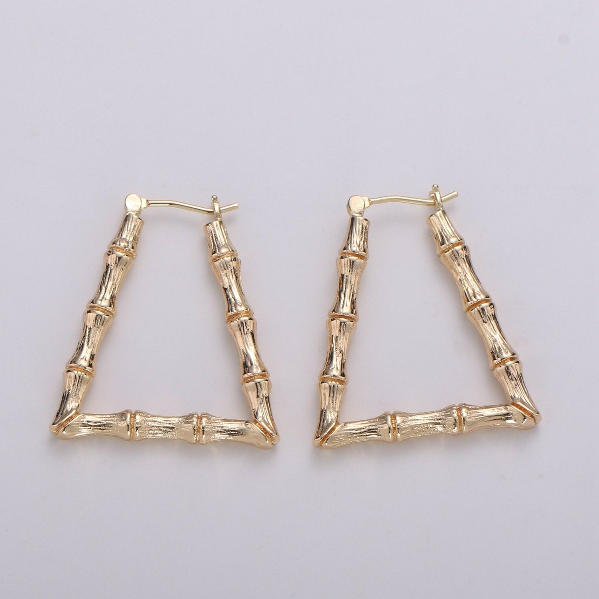 Trapezoid BAMBOO HOOP earrings Gold Bamboo Earring Triangle Bamboo Hoop Vintage Retro Earrings Q-305 - DLUXCA