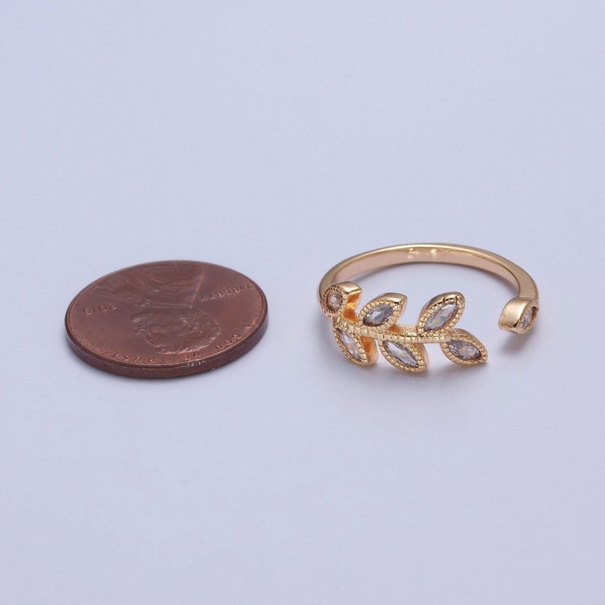 TRENDY Gold Leaf Ring, Pave Leaf Ring, Olive Leaf Vine Ring, Wraparound Ring, Nature Ring, Adjustable Size Ring O-2252 - DLUXCA