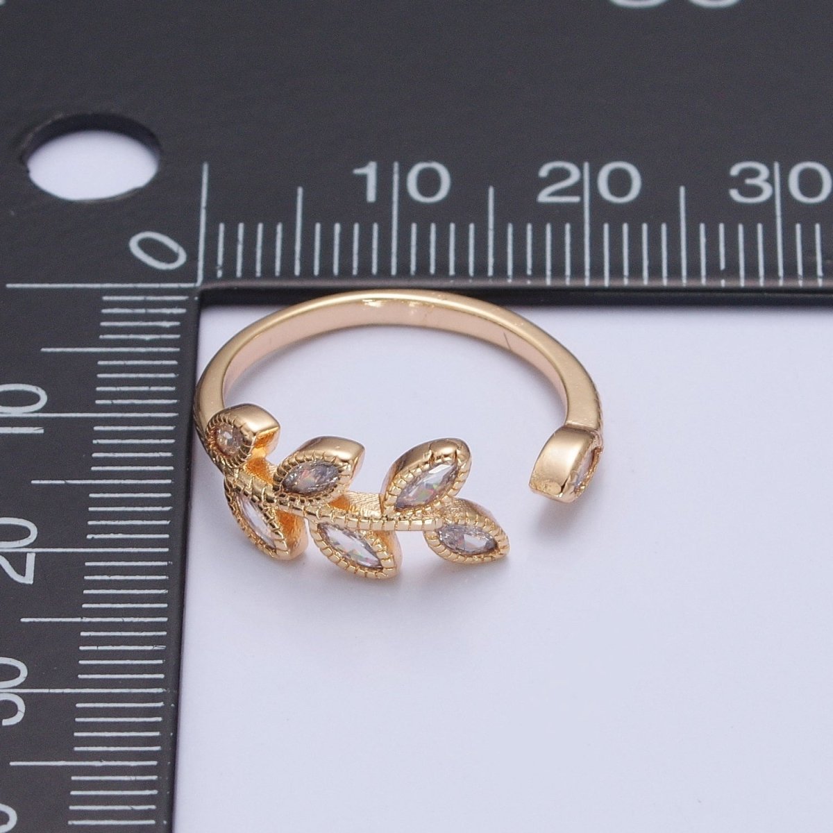 TRENDY Gold Leaf Ring, Pave Leaf Ring, Olive Leaf Vine Ring, Wraparound Ring, Nature Ring, Adjustable Size Ring O-2252 - DLUXCA