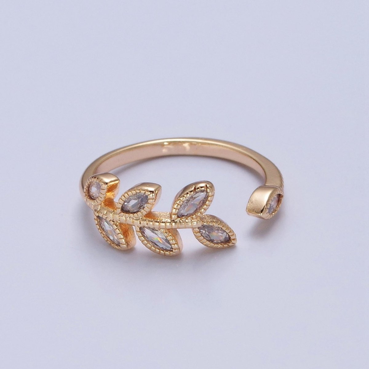 TRENDY Gold Leaf Ring, Pave Leaf Ring, Olive Leaf Vine Ring, Wraparound Ring, Nature Ring, Adjustable Size Ring O-2252 - DLUXCA
