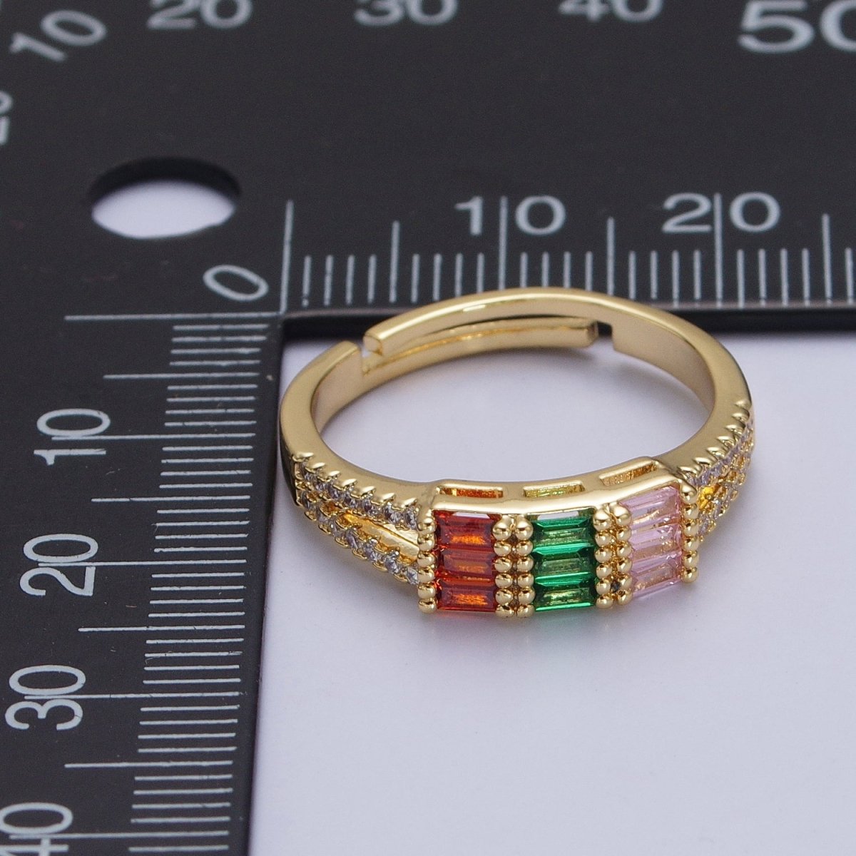 Triple Baguette Multicolor Clear Micro Paved CZ Ring in Gold & Silver | Y-561 Y-562 - DLUXCA