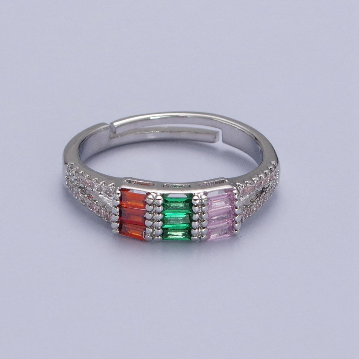 Triple Baguette Multicolor Clear Micro Paved CZ Ring in Gold & Silver | Y-561 Y-562 - DLUXCA