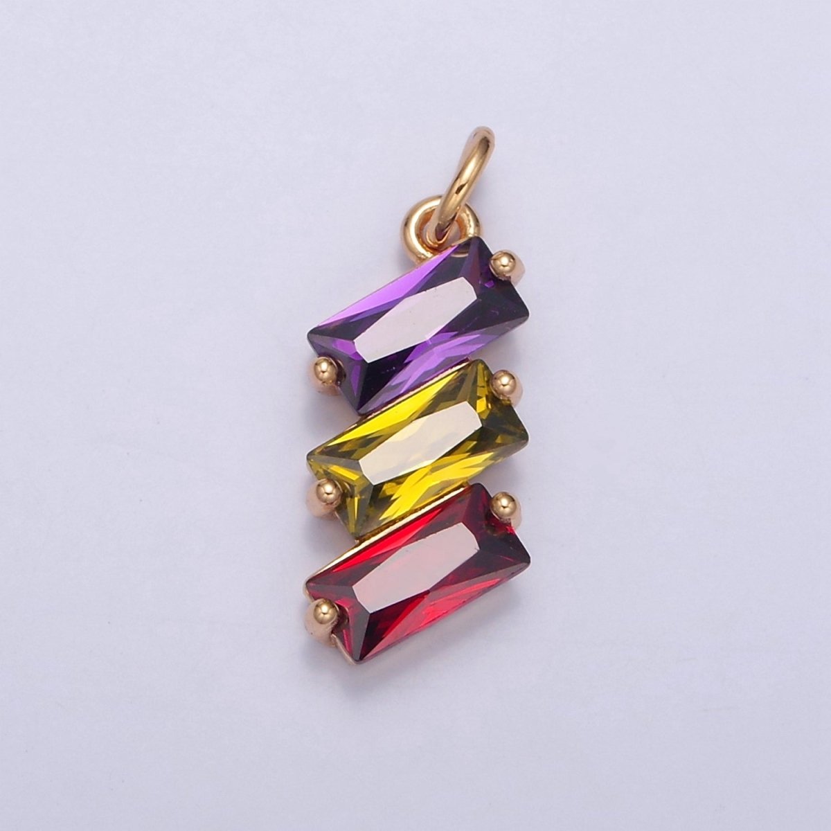 Triple Baguette Neon, Clear, Pastel Multicolor CZ Add on Gold Charm | W-196 - W-198 - DLUXCA