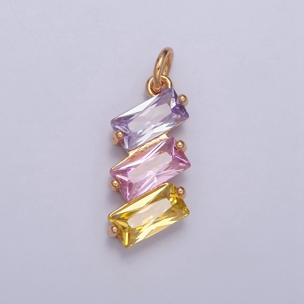 Triple Baguette Neon, Clear, Pastel Multicolor CZ Add on Gold Charm | W-196 - W-198 - DLUXCA