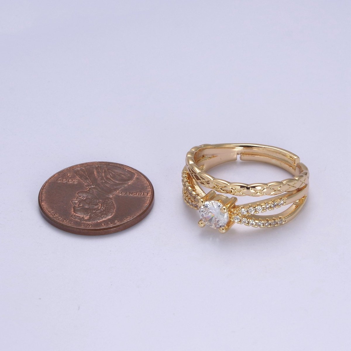 Triple Band Ring with Cubic Zirconia Stone Adjustable Jewelry U-307 - DLUXCA