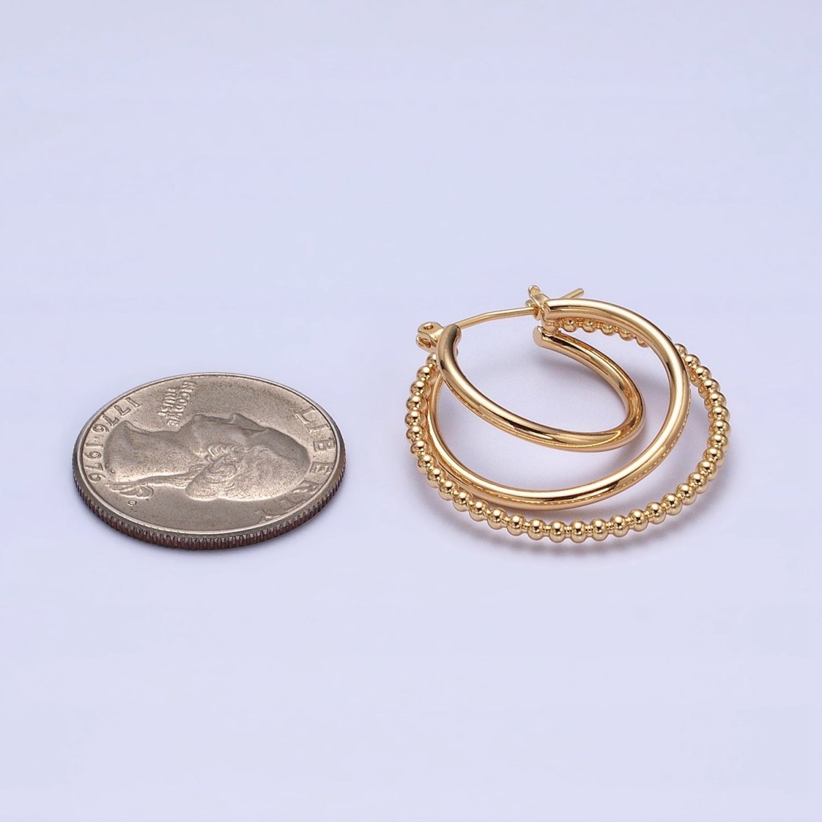 Triple Hoop Earrings, Big Gold Hoops, Statement Earrings Silver Beaded Modern Hoop Earring AD1209 AD1210 - DLUXCA