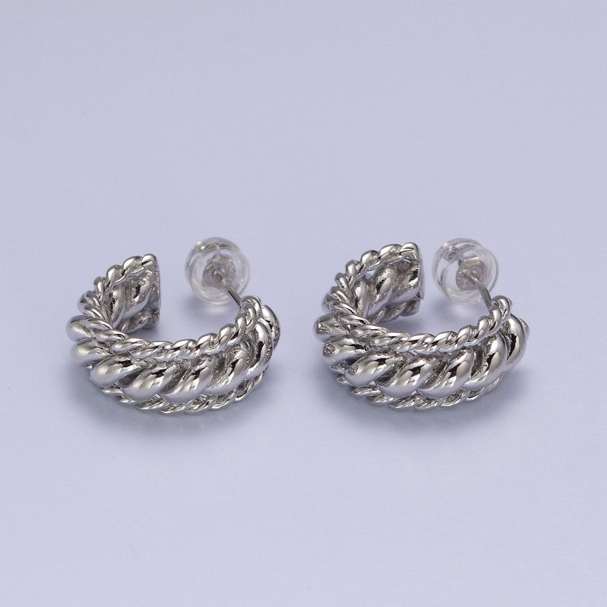 Triple Twisted Croissant Braided C-Shaped Stud Earrings in Gold & Silver | AB024 AB064 - DLUXCA