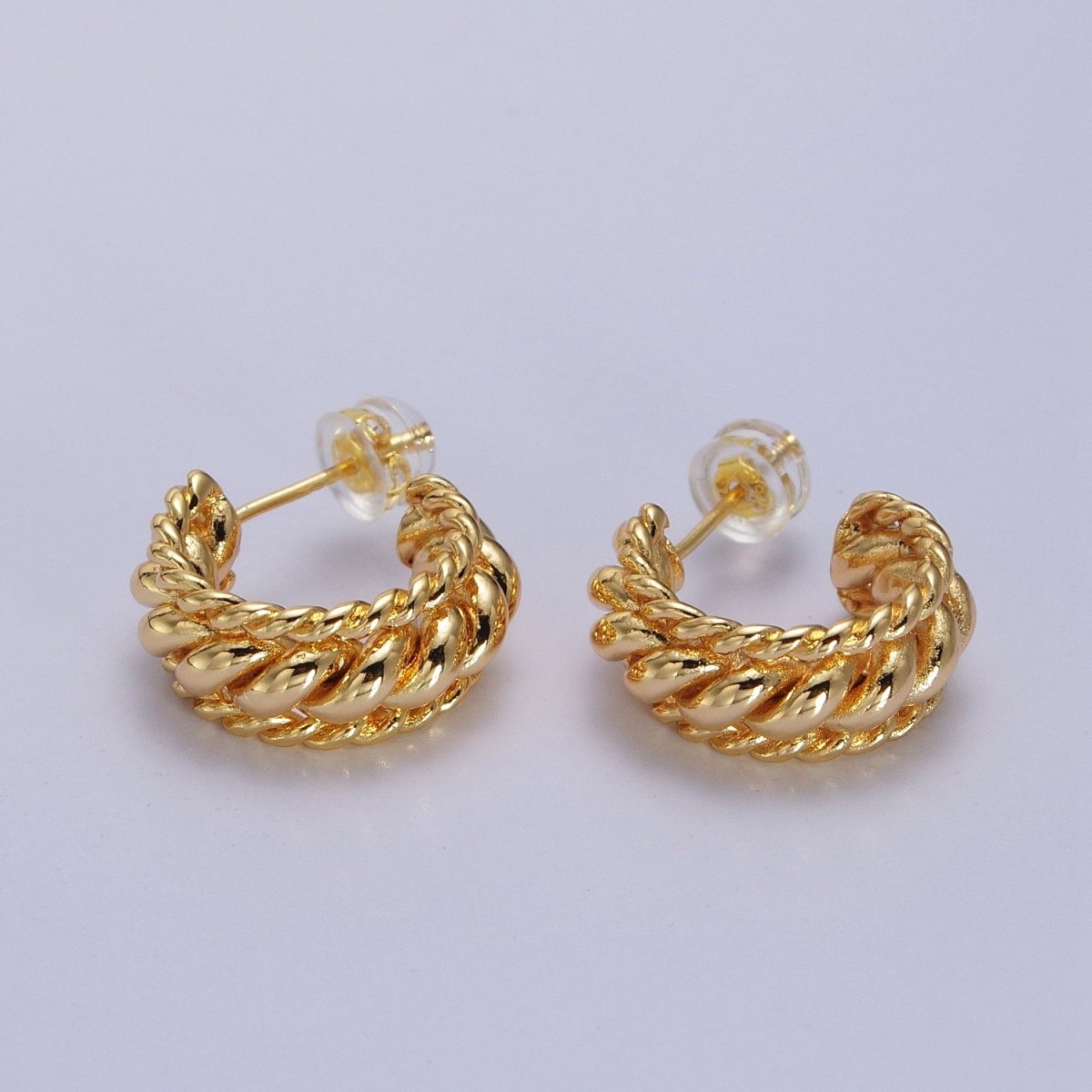 Triple Twisted Croissant Braided C-Shaped Stud Earrings in Gold & Silver | AB024 AB064 - DLUXCA