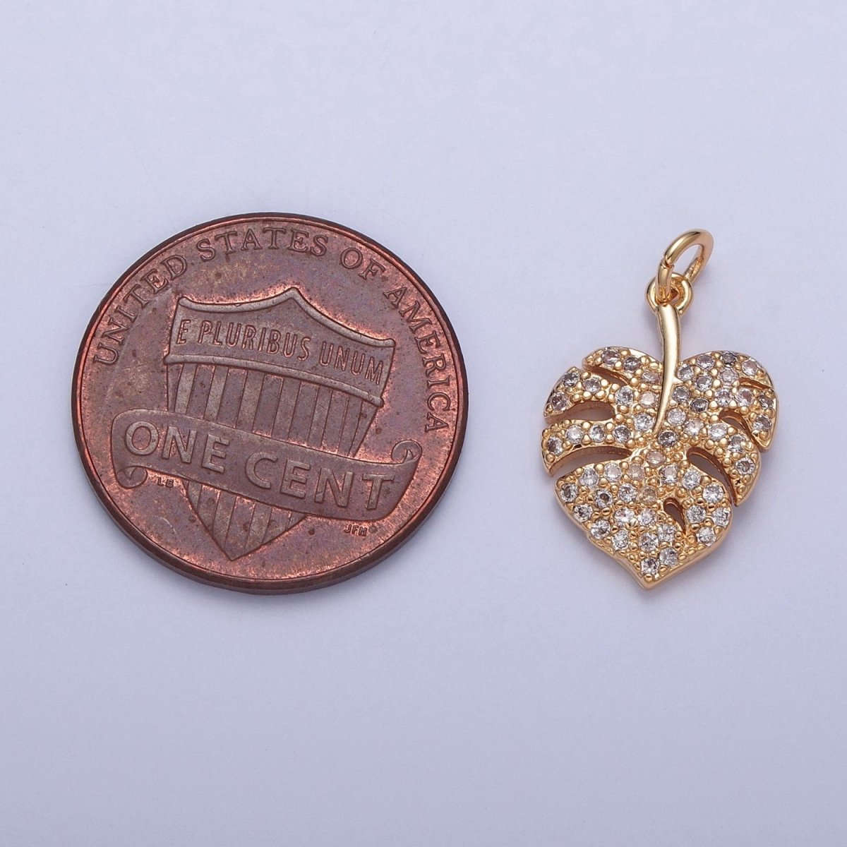 Tropical Palm Leaf Micro Paved CZ Gold Beach Charm Jewelry Making Component | X-232 - DLUXCA
