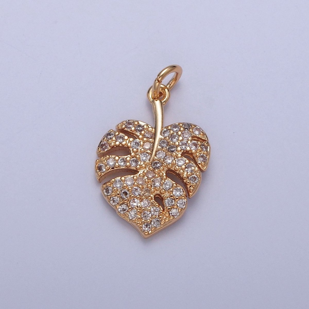 Tropical Palm Leaf Micro Paved CZ Gold Beach Charm Jewelry Making Component | X-232 - DLUXCA