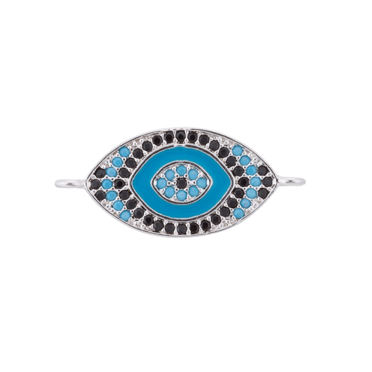 Turquoise Evil Eye, Lucky Charm, Charm CONNECTOR, Women Cubic Zirconia Bracelet Charm Bead Finding For Jewelry Making | F-114 - DLUXCA