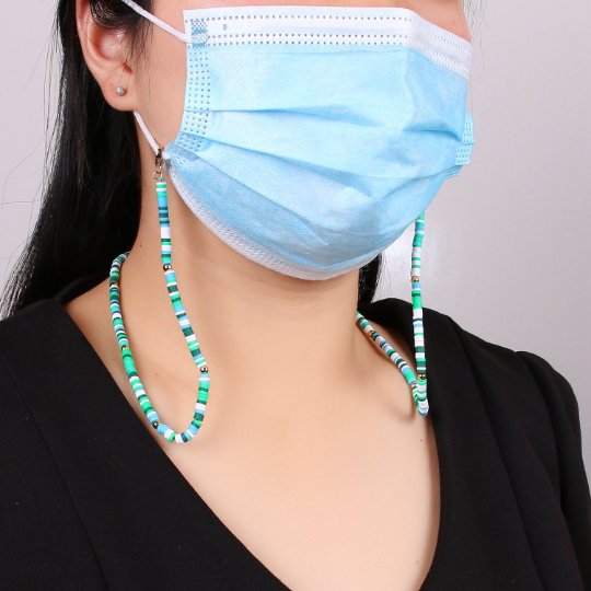 Turquoise Face Mask Chain, Blue White Ocean Inspired Face Mask Holder Beaded Chain Necklace Turquoise Face Mask Holder Chain, FMHC-24.0-16 - DLUXCA
