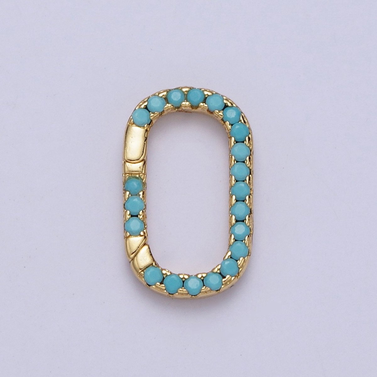Turquoise, Green CZ Micro Paved 17mm Oblong Spring Gate Supply PULL Gate Ring Clasp | Z-039 Z-040 - DLUXCA