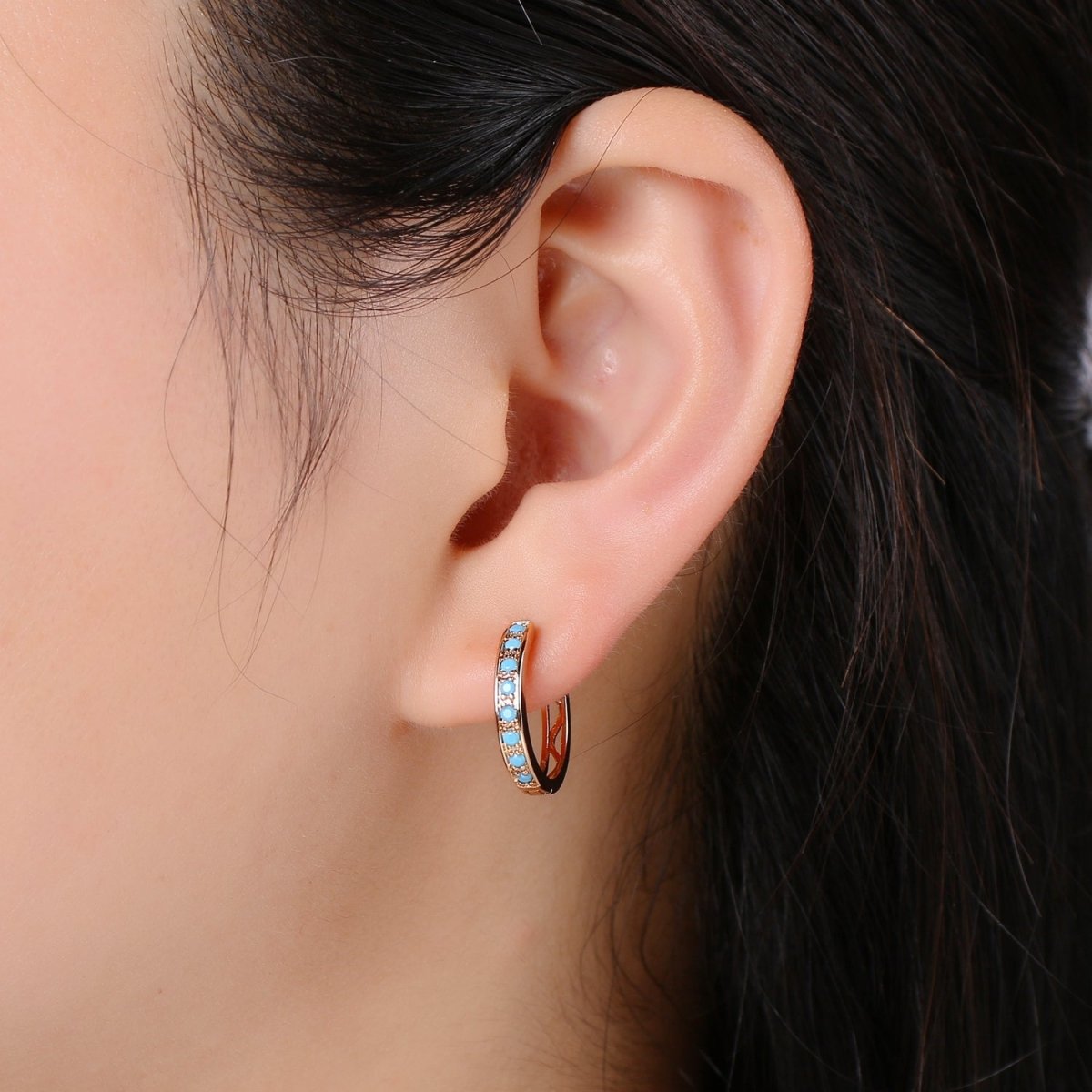 Turquoise Hoop Earrings • Rose gold cartilage hoop • turquoise huggie hoop earrings • Something Blue Jewelry P-204 - DLUXCA