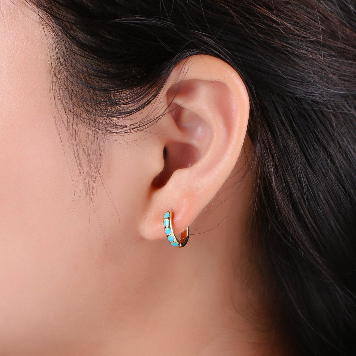 Turquoise Hoop Earrings • turquoise gold cartilage hoop • turquoise huggie hoop earrings • Something Blue Jewelry Q-207 - DLUXCA