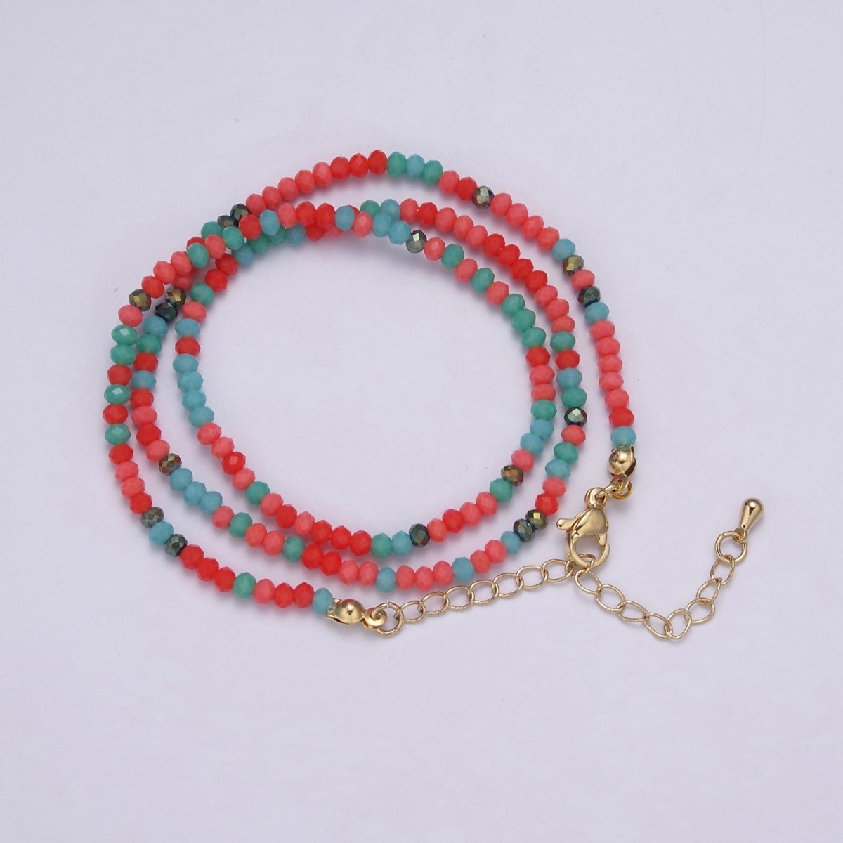 Turquoise Red Gold Beaded Necklace, Blue Seed Bead Necklace, Minimalist Choker, tiny beads, Blue Red Gold, Small Beads Choker, Beaded Necklace | WA-454 Clearance Pricing - DLUXCA
