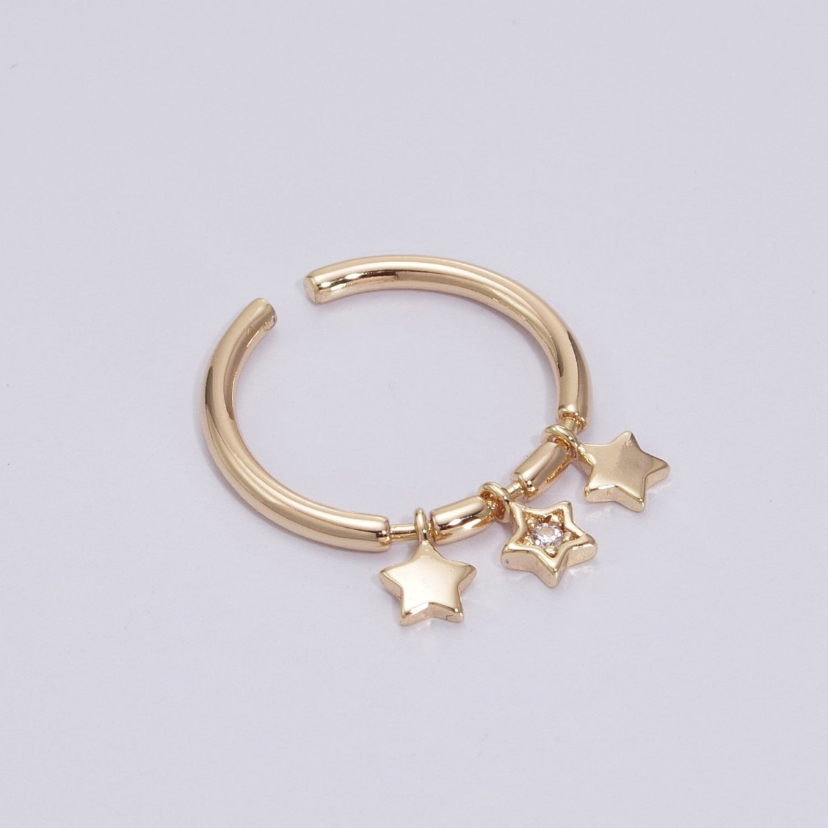 Twinkle Little Star Ring- Dainty Star Ring, 18K Gold Filled Ring, Dangly Star Stacking Ring Charm U-098 - DLUXCA