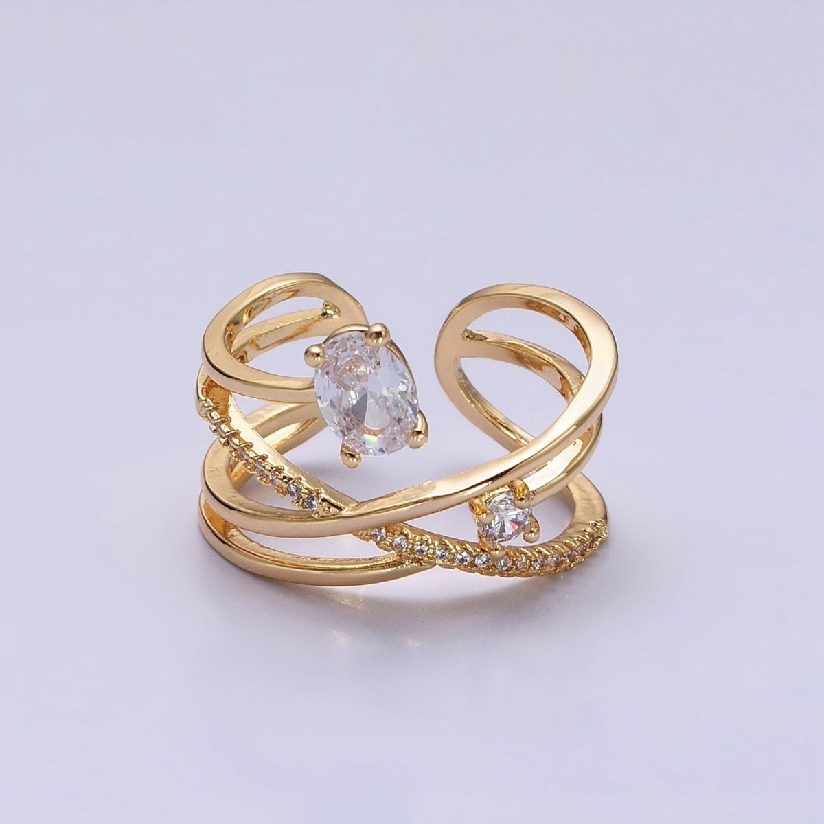 Twist Gold Ring With Double Band Criss Cross Silver Ring Stackable Ring O-1803 O-1804 - DLUXCA