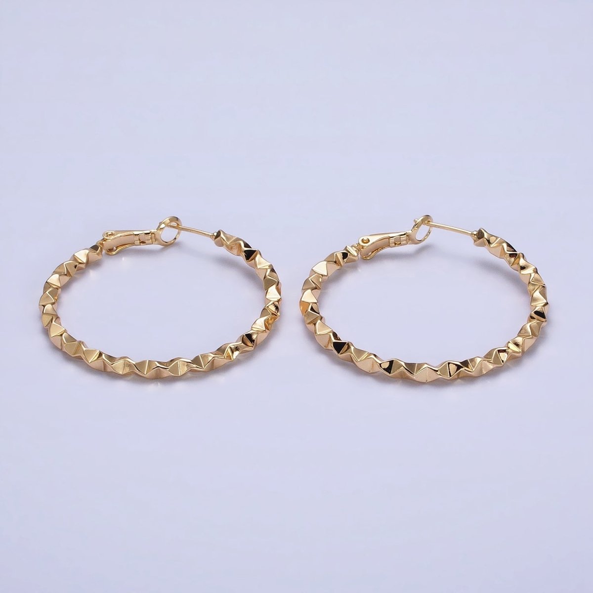 Twist Hoop Earrings | 16K Gold Filled Thick Hoops | Wavy Gold Hoop Earrings 40mm Statement Hoop AD1006 AD1007 - DLUXCA
