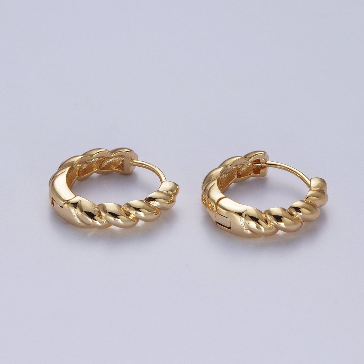 Twisted Bamboo Textured Simple Gold Huggie Small Hoop Earring X834 - DLUXCA