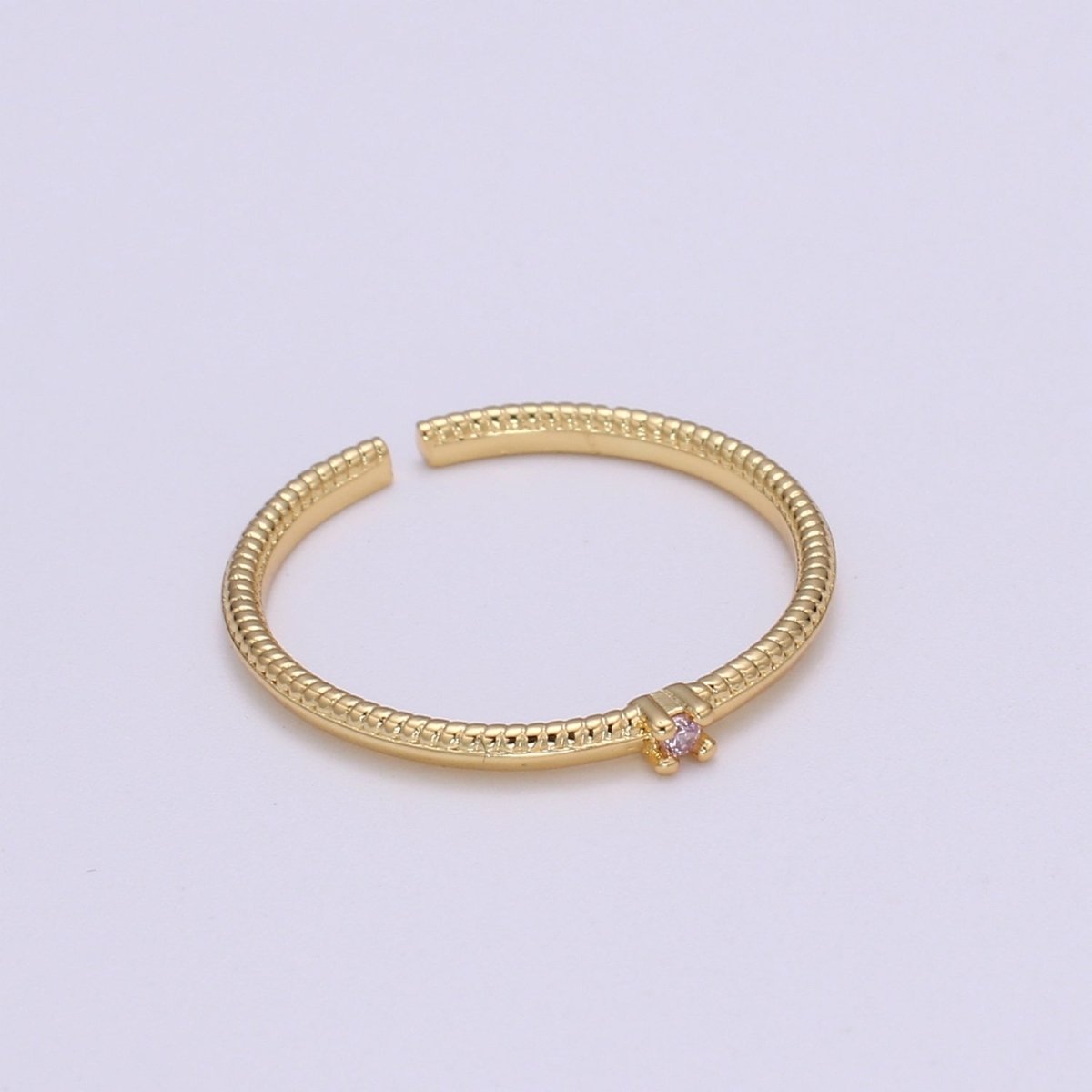 Twisted Band Ring - 24K Gold Minimalist Ring - Stackable Ring - Gold Cz Ring Layering - Stacking Ring Birthstone Jewelry size 6.5 O-281 O-282 - DLUXCA