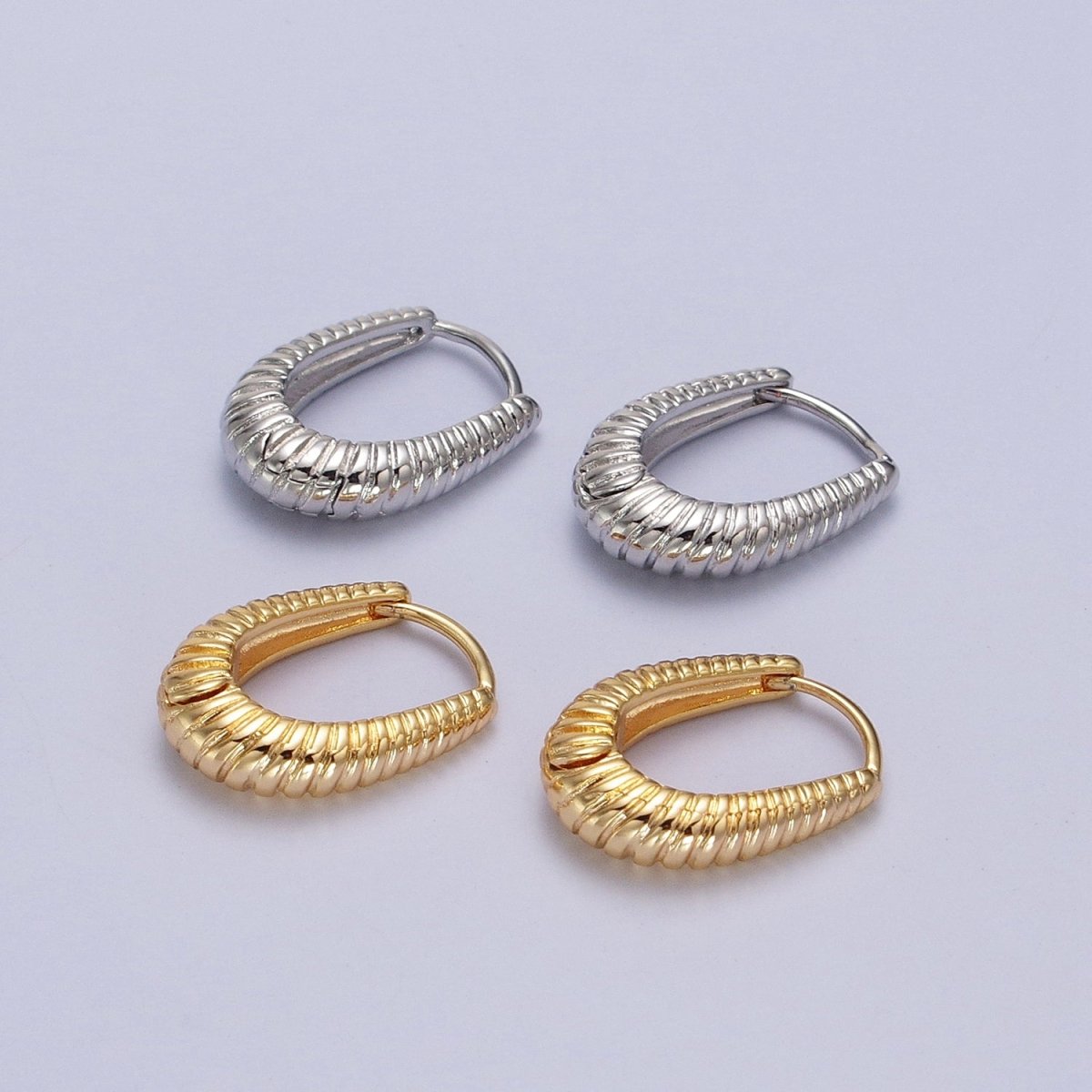 Twisted Croissant Dome Oblong Oval Hoop Earrings in Gold & Silver | AB075 AB076 - DLUXCA
