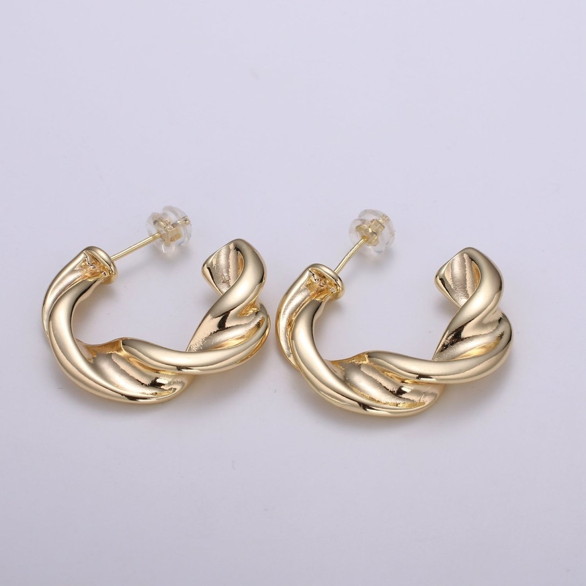 Twisted Design 18K Gold Stud Earring, Rose Gold Wavy Earring for DIY Earring Craft Supply Jewelry Making Q-459 - DLUXCA