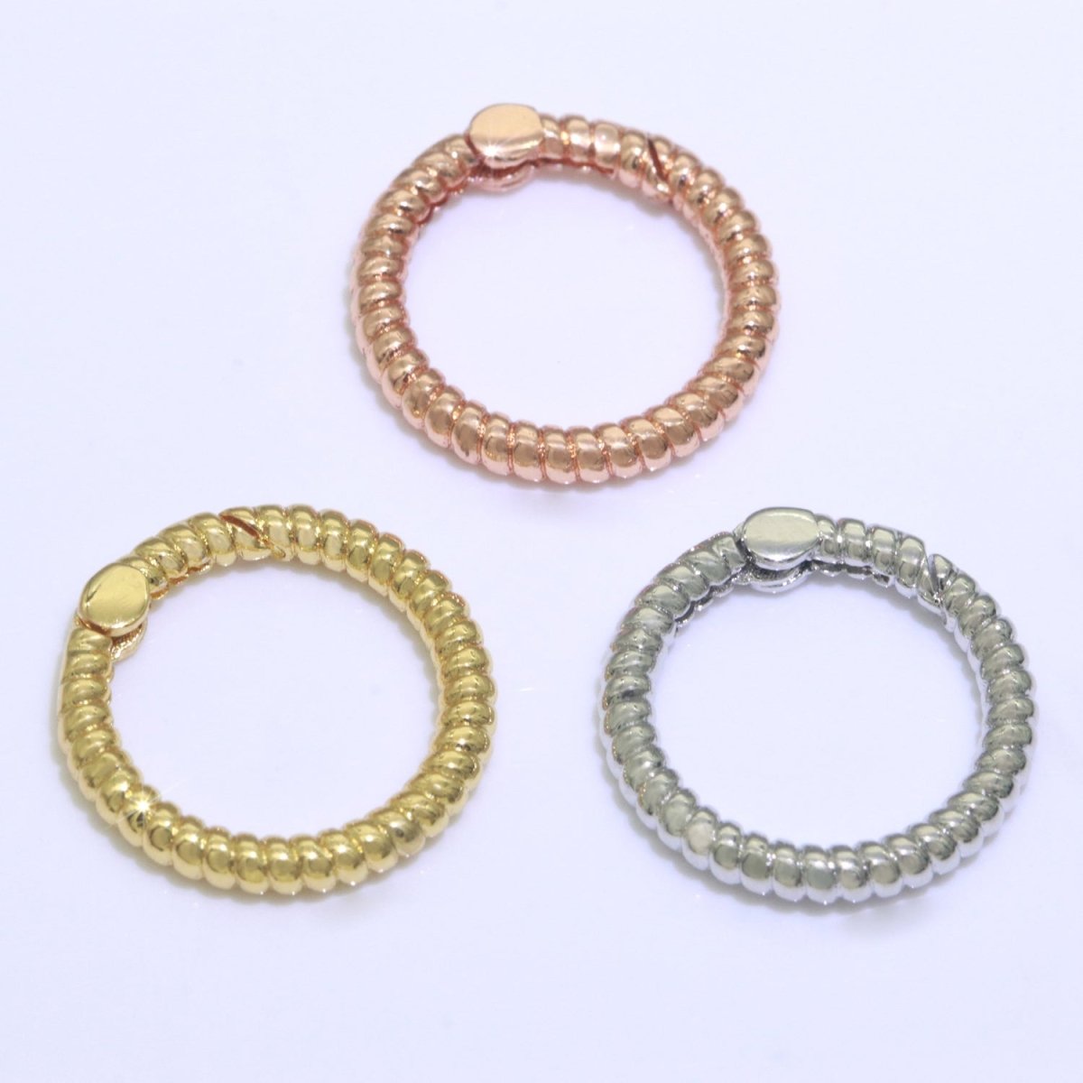 Twisted Gold Spring Gate Ring, 16 mm Marine Rope Push Gate ring, Charm Holder Clasp for Connector Bracelet End Clasp Rose Gold Silver L-448 L-449 L-450 - DLUXCA