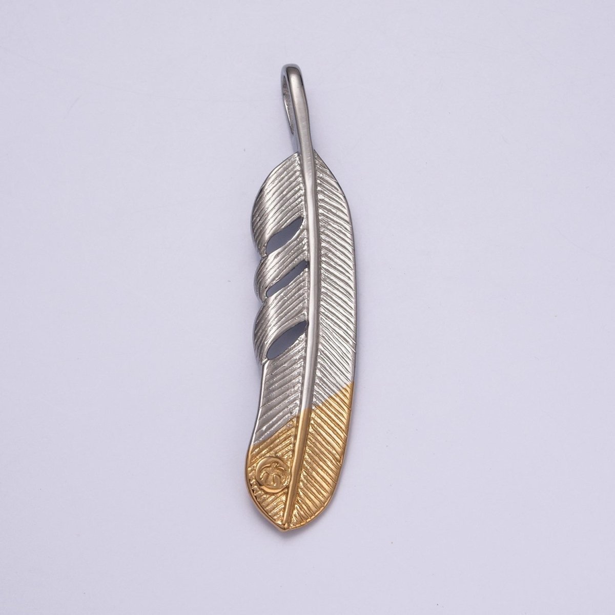 Two Tone feather necklace Pendant Silver boho Charm Jewelry Layering Necklace Men Jewelry X-638 - DLUXCA