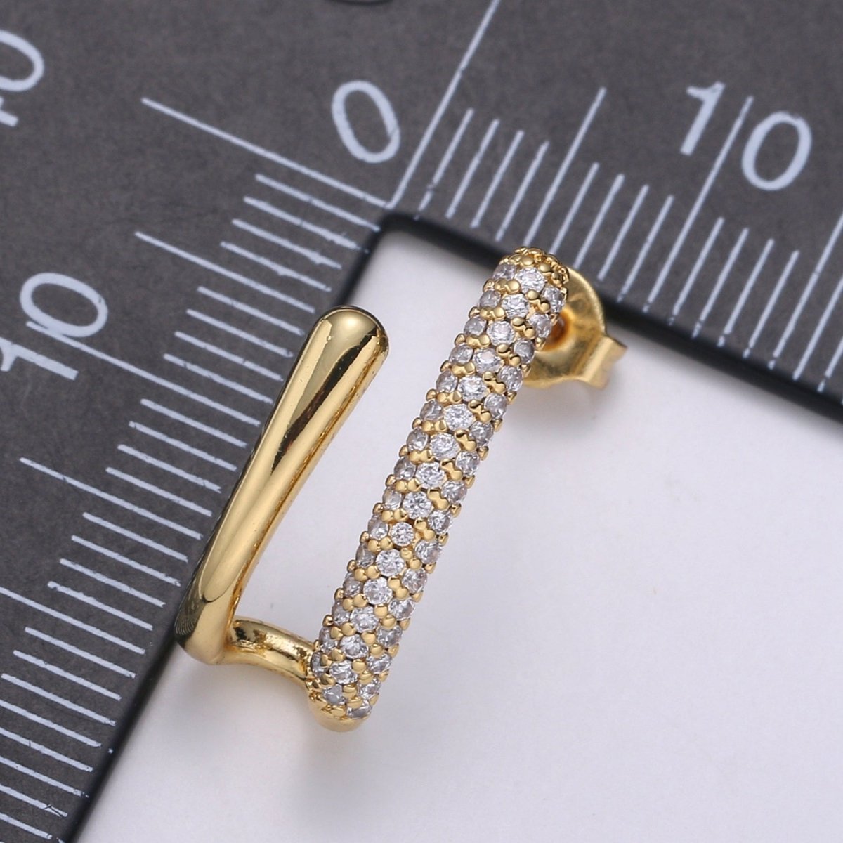 U Shape 24K Gold filled CZ Pave Stud, White Gold filled Micro Pave Earring for DIY Earring Craft Supply Jewelry Making, EARR-1367, 1368 Q-389 Q-390 - DLUXCA