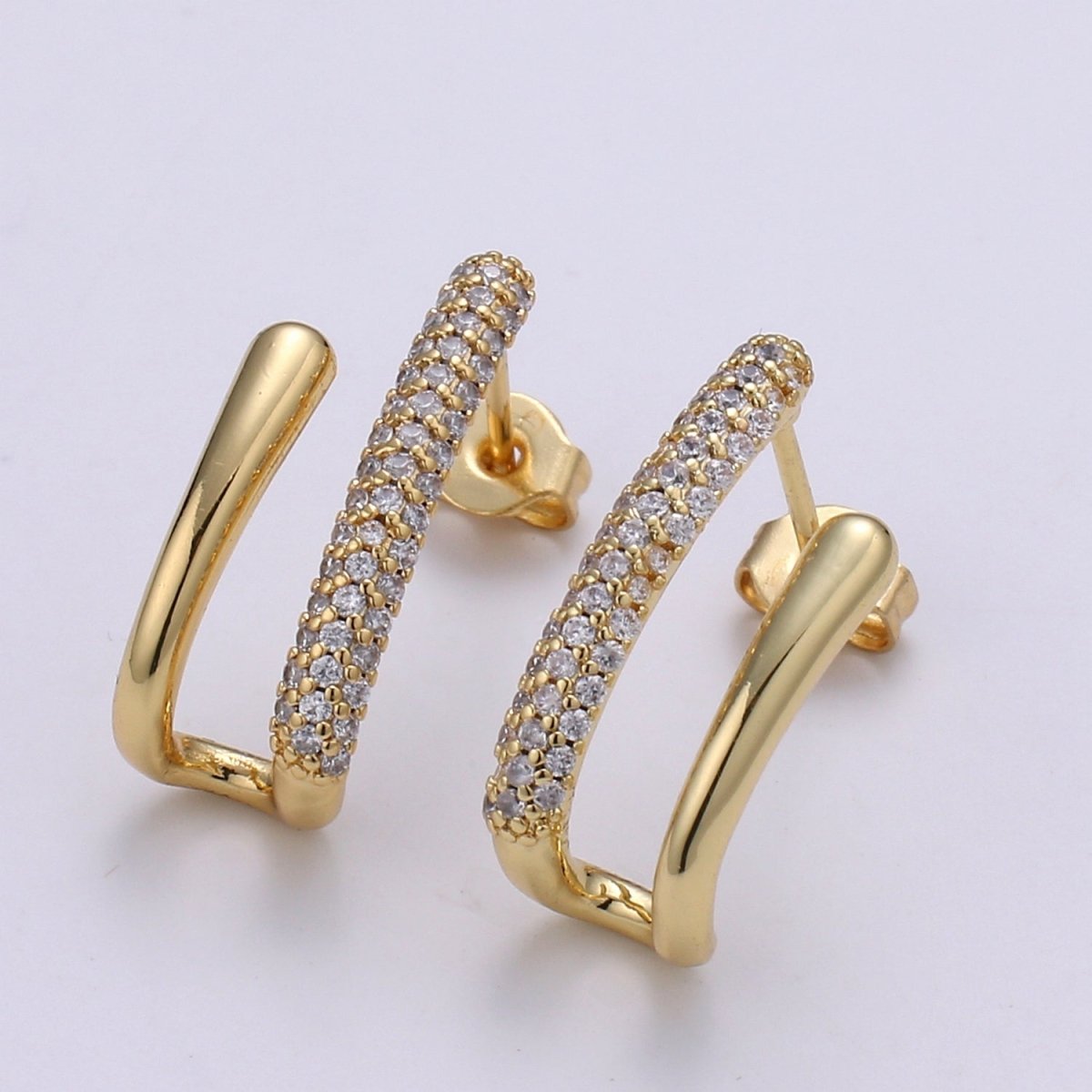 U Shape 24K Gold filled CZ Pave Stud, White Gold filled Micro Pave Earring for DIY Earring Craft Supply Jewelry Making, EARR-1367, 1368 Q-389 Q-390 - DLUXCA