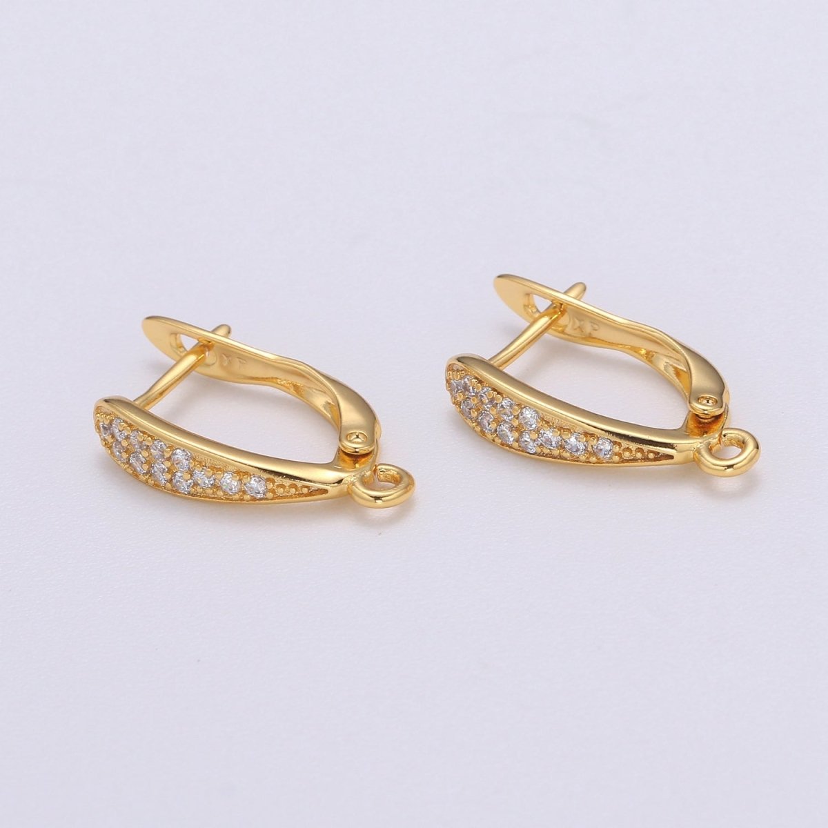 U Shaped Huggie Earring 24K Gold Filled Cz Micro Pave Hoops with open link for Jewelry Making Supply L-230 - DLUXCA